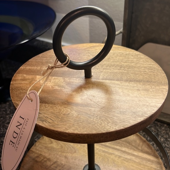 New with Tags Handcrafted in India Metal handle Two Tier Tray - Picture 2 of 6